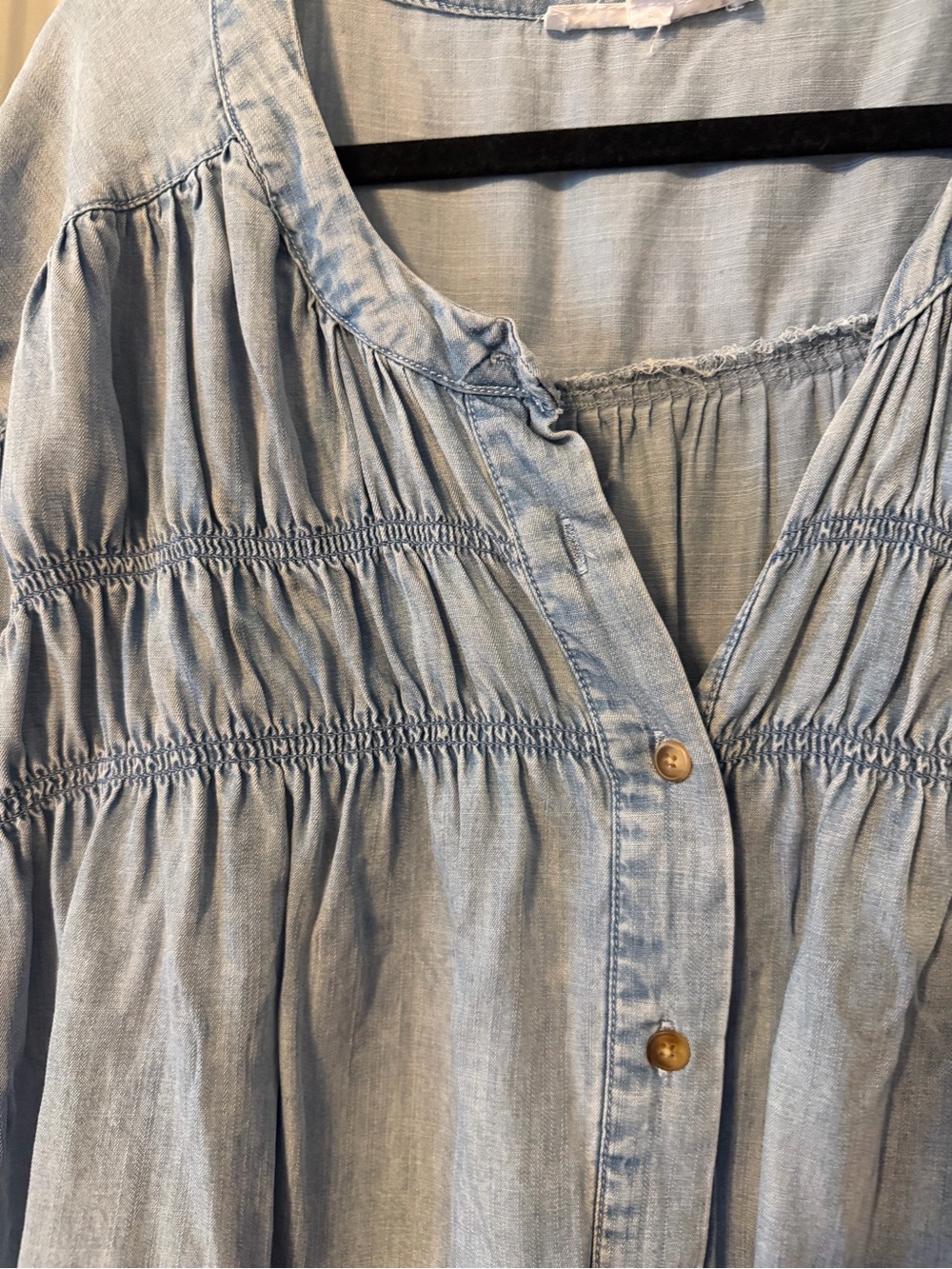 Jane and Delancey Light Wash Denim Button-Front Peasant Top - Light Blue - Picture 2 of 2